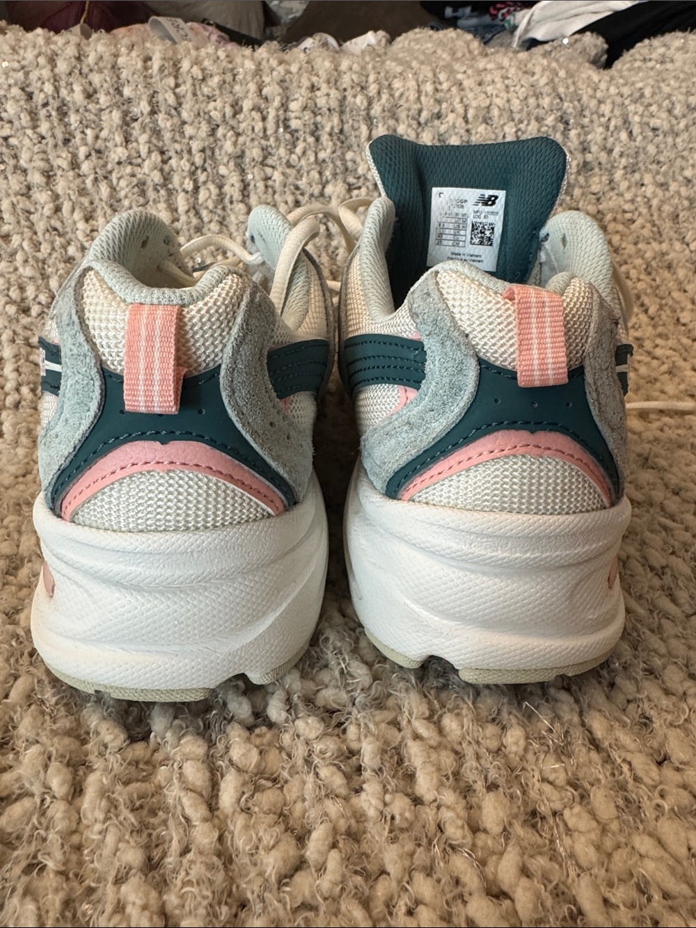 New Balance x CALIA 530 Sneakers- Cream with Mint Green, Teal, and Pink Accents - Picture 4 of 6